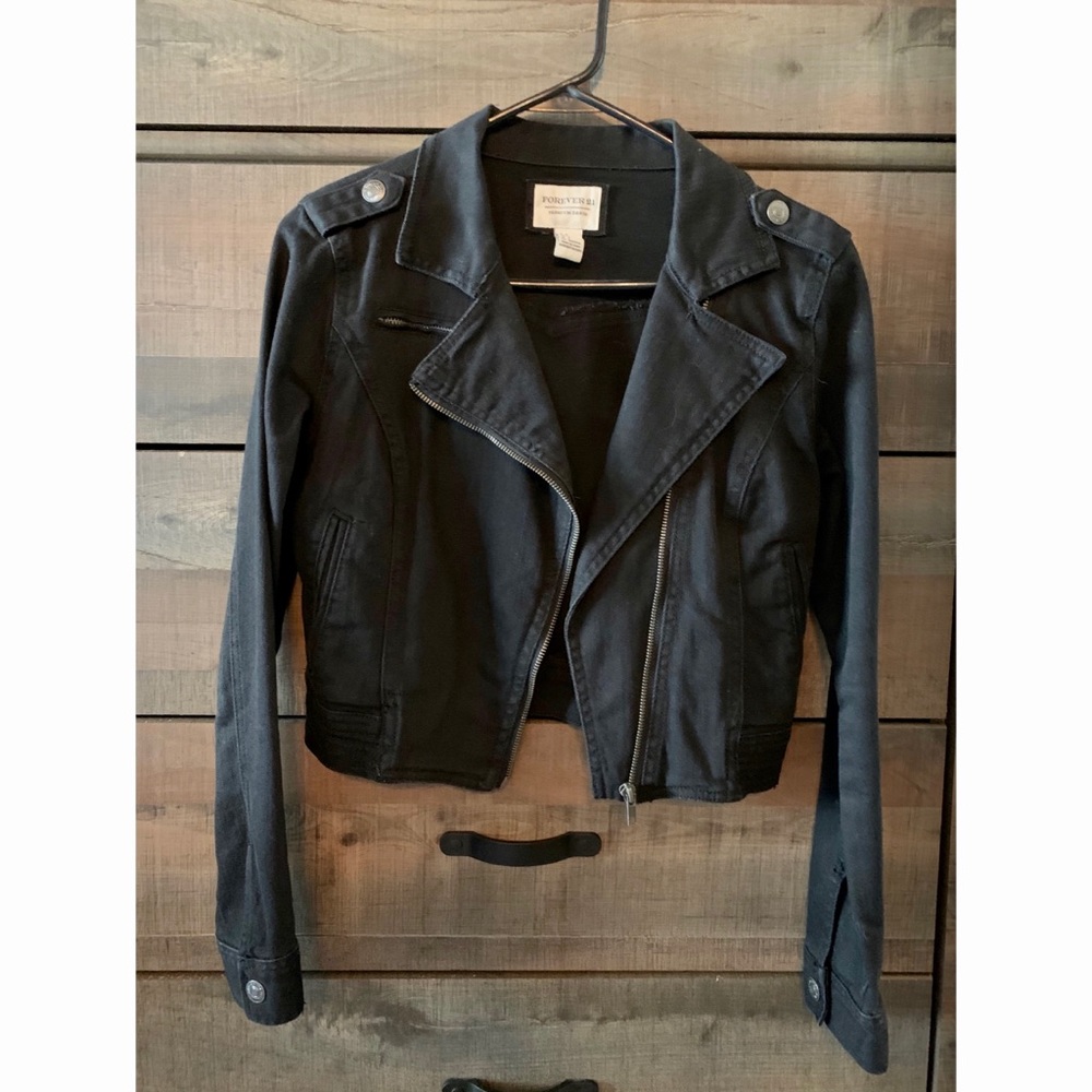 Faded black denim Moto jacket